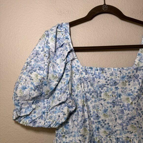 Floral Midi Dress Puff Sleeve Size 8 White Blue Green Primark NWT - Picture 3 of 7